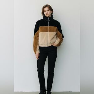 Forever 21 Colorblock Faux Fur Zip Jacket – Size Small